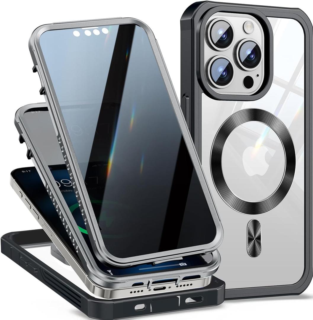 [CD Loop + Privacy Screen Protector]Magnetic Case for iPhone 12 Pro Max,[Military Grade Drop Protection] Anti-peep Privacy Screen Double Sided Compatible with MagSafe Case for iPhone 12 Pro Max (Black)