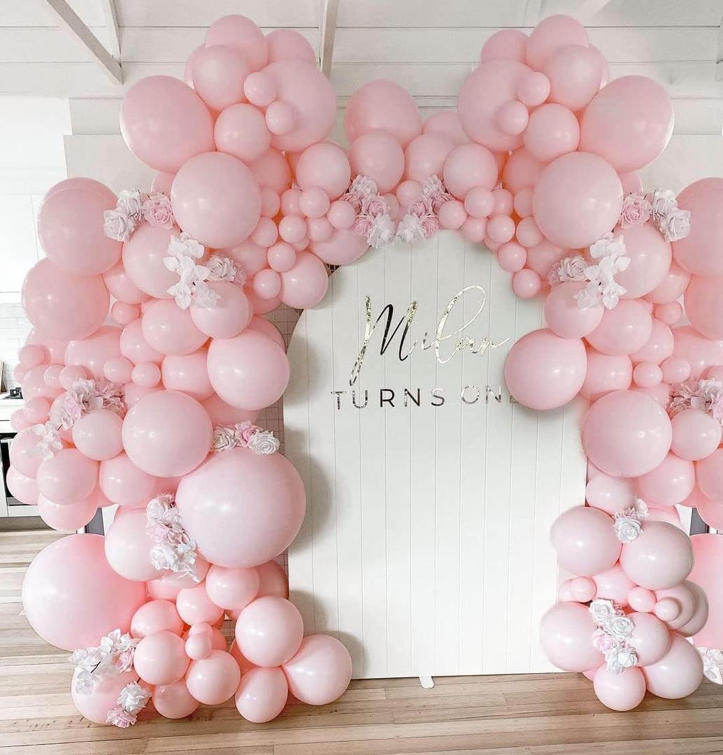 Pastel Pink Balloon Garland Double Stuffed Baby Pink Balloons Arch Light Pink Latex Balloons Different Sizes 18/12/5 Inch Macaron Balloon Kit for Baby Shower Wedding Princess Birthday Party Decor