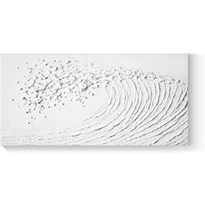 GeekMacro White Ocean Waves Painting 58x29 Large Textured Wall Art Hand Painted Canvas Artwork for Living Room Minimalist Horizontal Wall Decor