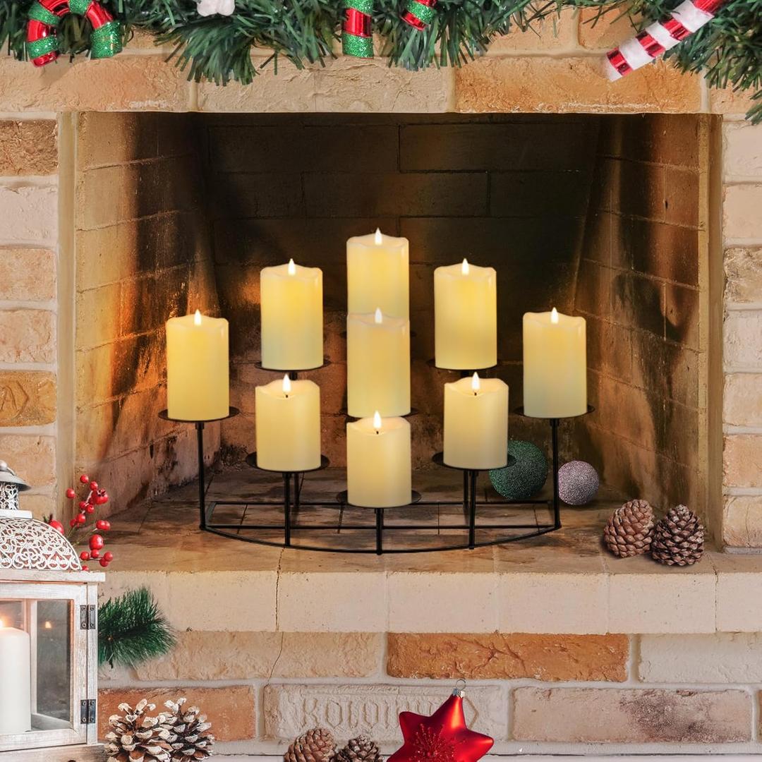 Candelabra Fireplace Candle Holder: Black Metal Pillar Candle Holders for Inside Fireplace Mantle Decor Floor Candelabras Table Centerpiece (Medium)