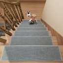 Stair Treads Carpet 7 pcs for Wooden Steps with Non Slip Rubber Backing, 100% Polyester Soft Stairs Resistant Indoor Skid Runner Safety Rugs for Kids Elders and Pets 30" * 8" (Gray-Dense Knitting)
