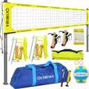 Heavy Duty Professional Volleyball Net Set for Outdoor Backyard Beach with Tetoron Net, 2" Adjustable Aluminum Poles, 2 Tension Adjusters, PU Volleyball and Pump, Carry Bag, 32ft