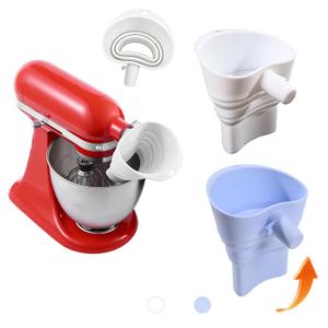 Upgraded Flour Funnel for Kitchen Aid Mixer,Food-Grade Silicone,Fits Artisan Ksm150 4.5-5QT Tilt-Head,Large-Capacity Foldable Flour Funnel,Easy to Install,Dishwasher Safe (Blue)