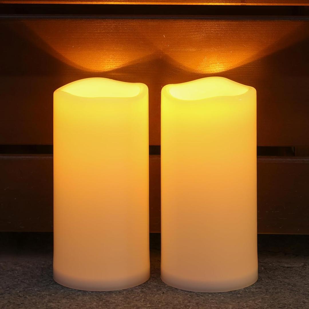 NURADA Large Outdoor Solar Candles Waterproof - 8" x 4" Rechargeable Solar Powered Flameless LED Pillar Flickering Candle for Patio Porch Lanterns Decor - Ivory White Set of 2