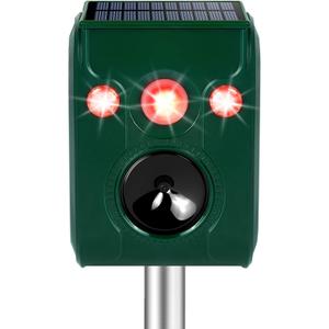 Solar Animal Repeller. Ultrasonic Animal Repellent. with Flashing LED Light and Alarm to expel Cats, Dogs, Squirrels, Deer, Raccoons, Skunks, Rabbits, Foxes, etc
