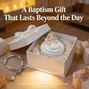 Baptism Gifts for Girl Baby Baptism Figurine with Cross Keepsake Box, Pearl Bracelet with Cross Charm & 2 Charms - Catholic Keepsake Set Christening Gifts for Girls