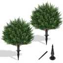 Yangrass Artificial Set of 2 Cedar Topiary Ball Trees 23" for Outdoors with Ground Spike, UV Resistant Faux Cypress Plants, Evergreen Shrubs Bushes for Front Porch Garden Backyard Decor