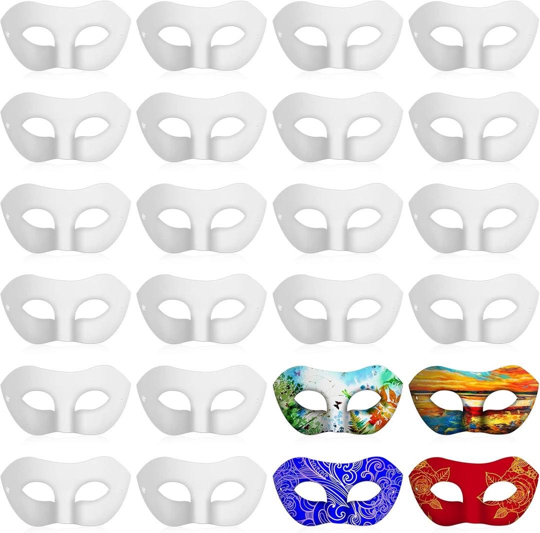 Leyndo 24 Pcs Paper Mache Masks Half Face White Masquerade Mask DIY Blank Mardi Gras Halloween Cosplay Party (Modern Style)