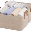 StorageWorks Storage Bins, Fabric Storage Bins for Shelves, Storage Baskets with Metal Frame, Closet Baskets and Bins with Handles, Brown and Beige, 2-Pack (14 " L x 10 " W x 8 " H)
