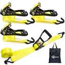 Trekassy Ratchet Straps Heavy Duty (10,000 Lbs Break Strength), Tie Down Ratcheting with J-Hooks, 2" x 15' Cargo Straps for Trucks, Trailers & Moving Appliances - 4 Pack