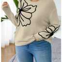 RoseSeek Women's Plus Size Floral Crew Neck Long Sleeve Pullover Sweaters (XL)