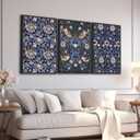 Large Framed Flower Wall Art, William Morris Blue Green Floral, 20"x28"x3