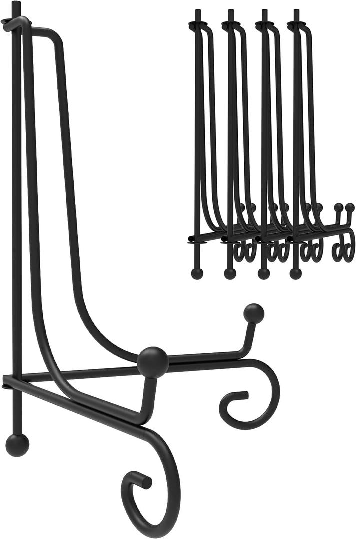 Iron Display Stand 5 Packs, 10 Inches Plate Stand Picture Stand Photo Stand for Display, Black Foldable Easel Stand Holder for Photo Frame, Artwork, Collection, Decorative Plate, Book, Office