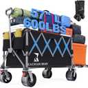 57" L Large Collapsible Foldable Wagon with Tailgate & Brake, 500LBS Heavy Duty Beach Wagons with All-Terrain Big Wheels, 300L Folding Utility Cart for Sand Garden Shopping Groceries Sports (Black)