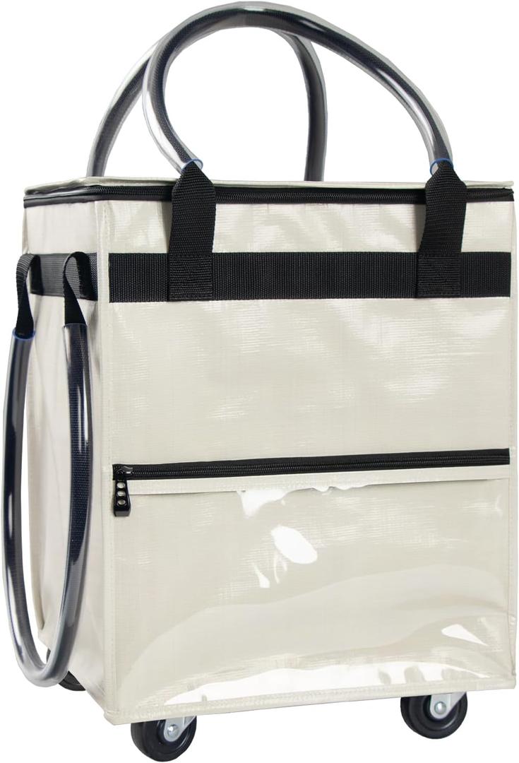 Reusable Grocery Bag on Wheels,(Small, Beige) Rolling Shopping Bags with Wheels and Handle, Folding Rolling Tote Trolley, 3 Pockets and Zipper Cover, Carries Up to 22 LBS Reusable Grocery Bag on Wheels,(Small, Beige) Rolling Shopping Bags with Wheels and Handle, Folding Rolling Tote Trolley, 3 Pockets and Zipper Cover, Carries Up to 22 LBS