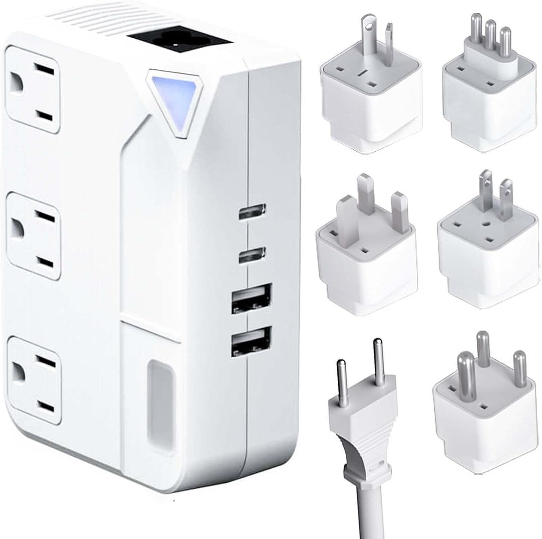 250W Conversion Plug, International Travel Converter with 2 USB and 2 USB-C Ports, lowering 220V to 110V for 100V-240V Areas and Different Countries Plugs Using US Electrical Devices