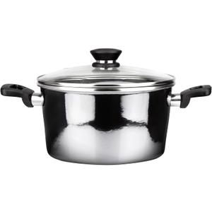 Granite Noir Metallic, 9.4 inches  stockpot with lid, made of black enameled steel, triple-layer non-stick coating with stone effect, suitable for all types of kitchens, cooking pot