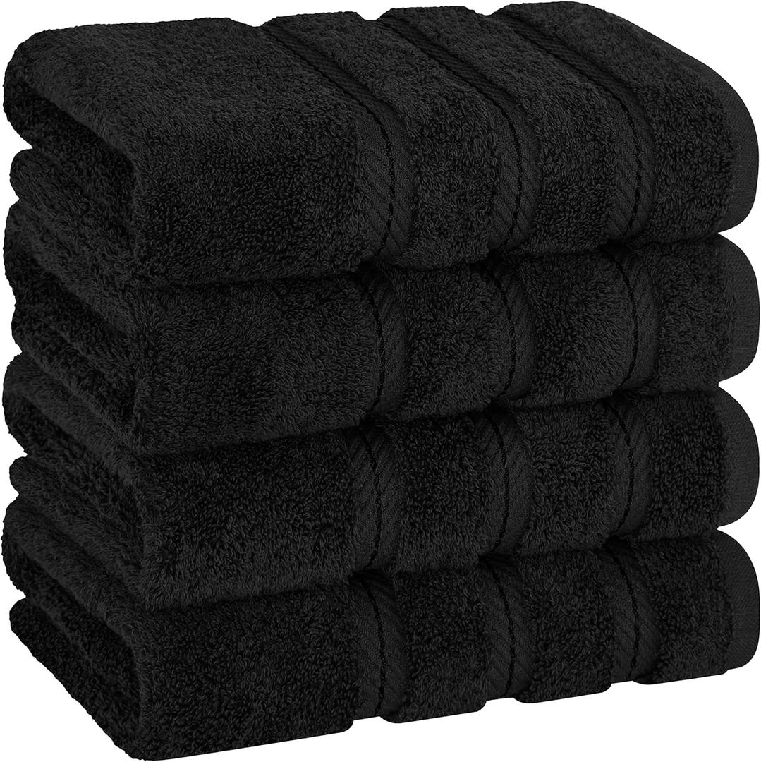 American Soft Linen Luxury Hand Towels for Bathroom, 600 GSM 100% Cotton Turkish 4 Piece Hand Towel Set, 600 GSM Hand Face Towels for Kitchen, Black Hand Towels (Hand Towel Set of 4)