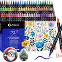Artecho Acrylic Paint Markers 72 Colors, Acrylic Paint Pens with Brush Tip and Fine Tip for Stone, Rock Painting, Paper, Pumpkin, Wood, Egg, Canvas, Ceramic, Fabric, leather, Glass, DIY Crafts