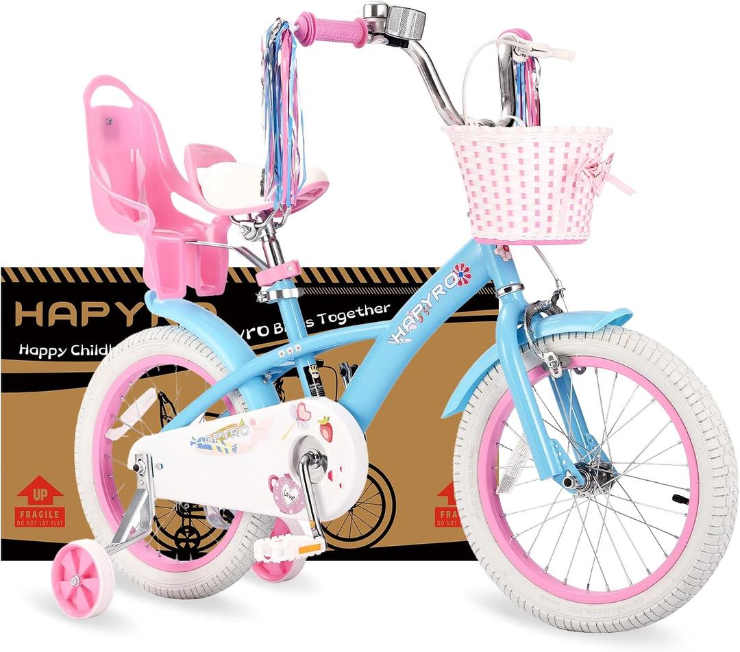 Kids Bike for Girls 12 14 16 Inch with Training Wheels, Toddler Bicycle with Basket and Doll Seat, Girls Bicycle for Kids Ages 2-9 Years, Bicicleta para Niñas, Multiple Colors
