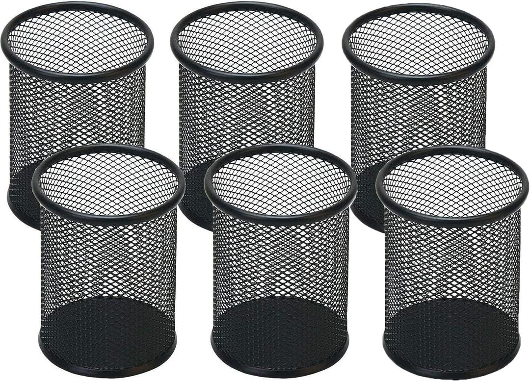 Pen Holder Pencil Holder Mesh Metal Pen Cup Holder Pencil Cup Holder for Desk Office Home Pen Organizer Black, 6 Pack