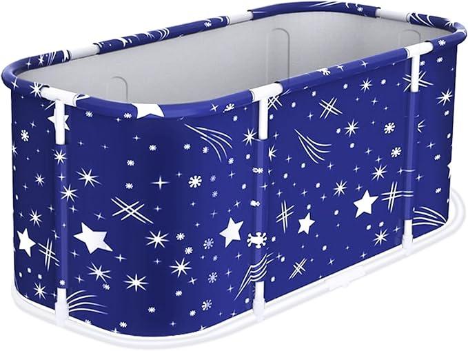 Starry Blue Foldable Bathtub, Space Saving Collapsible Tub with Reinforced Bracket & 2 Drain Holes for Easy Use, Home Spa Soaking Tub for Relaxation, Portable Adult Bathtub