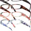 Gaoye 4-Pack Readers for Women, Blue Light Blocking Reading Glasses, Stylish Reading Glasses for Women in 4 Patterns (Dark Flowers), 1.75x