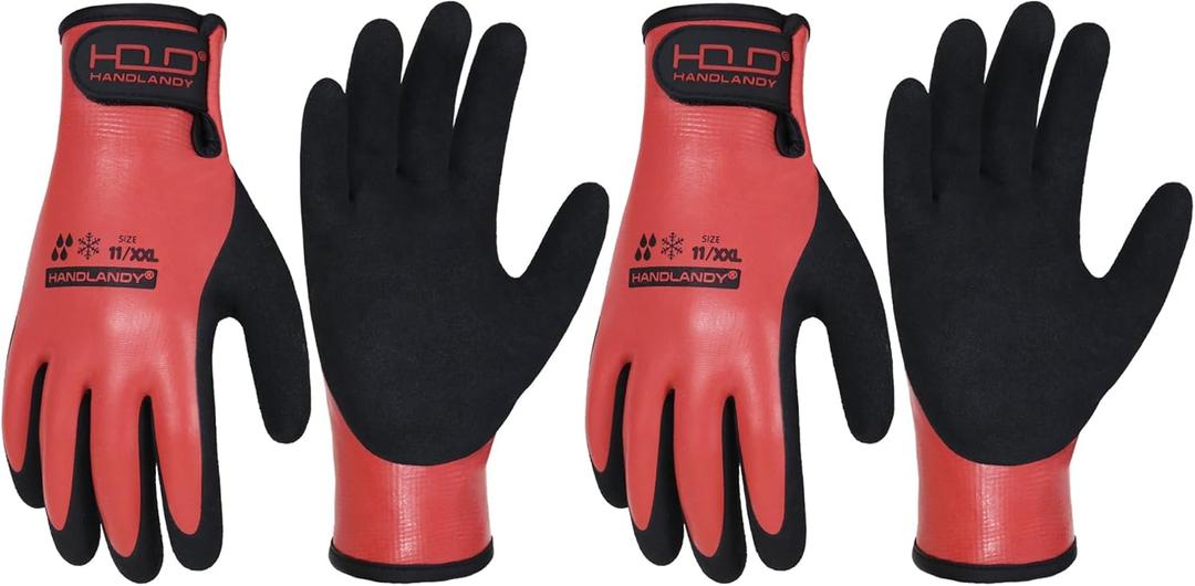 Waterproof Winter Work Gloves Men,Cold Weather Insulated Work Gloves Thermal Liner Superior Grip Latex Coating Warm for Outdoor xx-Large (Red-2pairs)