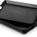 6 Pcs Serving Trays with Handles Trays for Eating 16 x 11 Inch Multi Purpose Plastic Tray Rectangular Anti Skid Decorative Food Tray for Restaurant Breakfast Countertop Party Kitchen (Black)