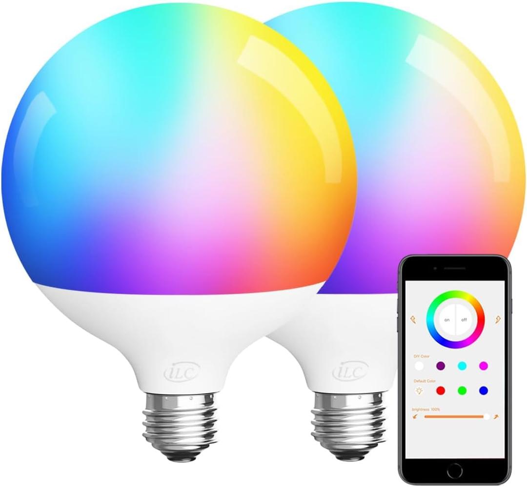 ILC G120 LED Large Globe Light Bulbs 15W, Compatible with Alexa Required Echo Device,  4.72 inch, Color Changing, 150W Equivatlent, Color Temprature 4000k, CRI>95+, E26 Base (2 Pack) (Natural White 4000k + Rgb)