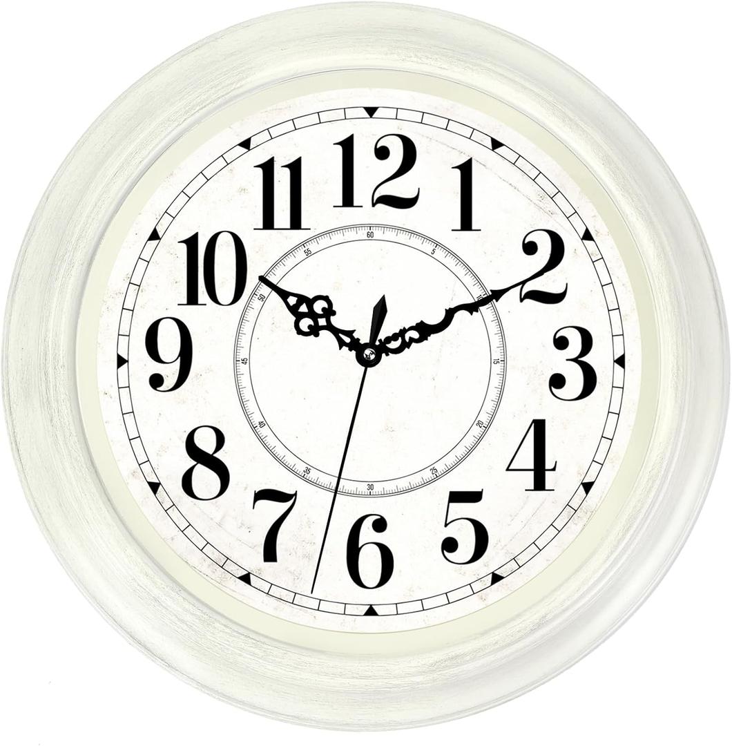 Vintage Wall Clock 16 Inch Quartz Silent Non-Ticking Analog Clock Battery Operated Rustic Round Decorative Clock for Living Room Kitchen Home Office Classroom