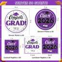 Graduation Decorations 2026, 200 Pcs Class of 2026 Graduation Party Supplies Kit with Paper Plates, Luncheon and Cocktail Napkins, Congrats Grad Decorations for 50 Guests (Purple)
