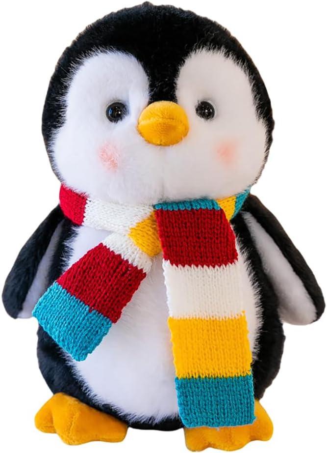 8Inch Penguin Stuffed Animal with Striped Scarf, Soft Stuffed Penguin Plushie Toys, Birthday for Kid Boys Girls
