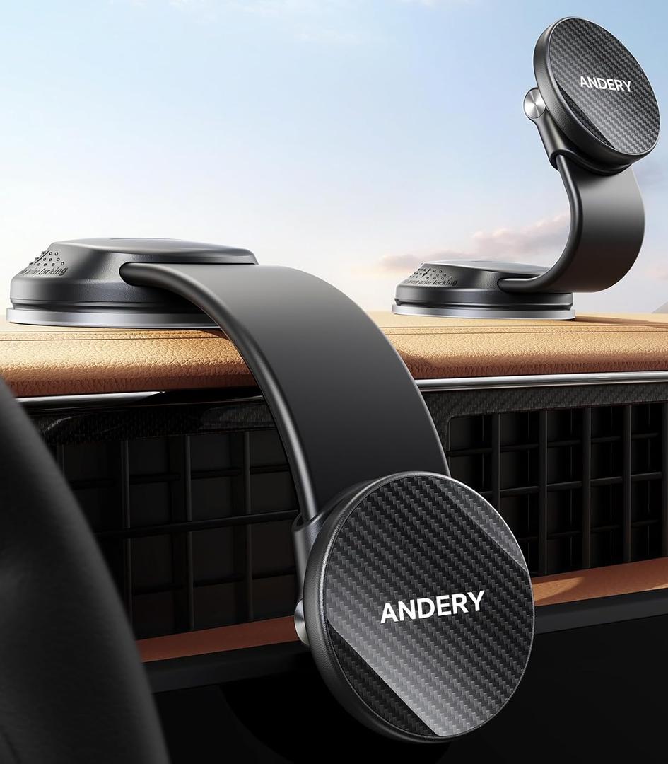 ANDERY Car Phone Holder for MagSafe [360 Adjustable Memory Alloy Arm | 2400gf Strongest Magnetic Power] Bendable Car Mount, Phone Holders for Your Car for iPhone and All Smartphones, Carbon Fiber