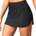 Tempt Me Women's High Waisted Swim Skirt with Zipper Pockets, Athletic Bikini Skirt Bottoms in Black, Medium (XX-Large)