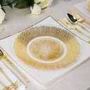 100PCS Clear and Gold Plastic Plates, Gold Disposable Plates Heavy Duty, Elegant Floral Plastic Plate Include 50 Dinner Plates and 50 Dessert/Salad Plates for Party & Thanksgiving