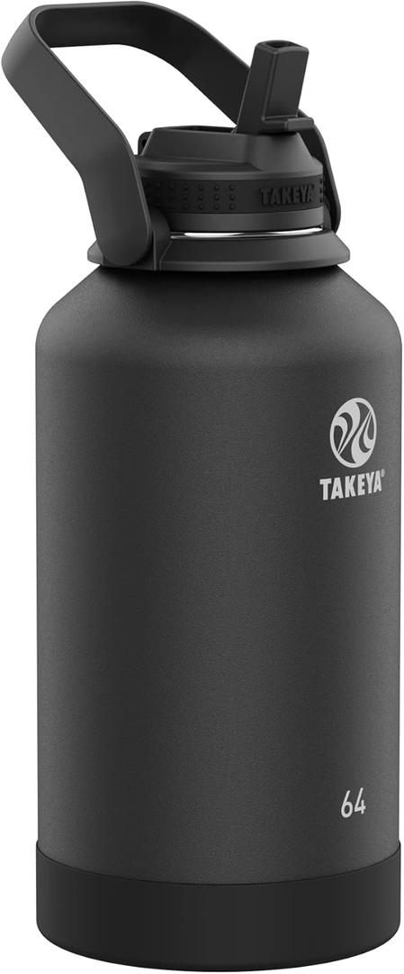 Takeya Actives 64 oz Vacuum Insulated Stainless Steel Water Bottle with Spout Lid, Premium Quality, Onyx