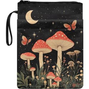 Doginthehole Cute Mushroom Butterfly Book Sleeve for Book Lovers with Strap Washable Fabric Book Protector Pouch Paperback Hardcover Book Cover Zipper Storage Bag for Teen Adult Book Lover