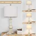 26" Farmhouse Table Lamps Set of 2, Rustic Touch Control Bedside Lamps with 2 USB Ports & AC Outlet, Vintage White Resin 3-Way Dimmable Nightstand Lamp Linen Fabric Shade for Living Room Bedroom Decor