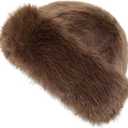 Womens Faux Fur Hat Winter Thickened Bucket Hat Warm Faux Fur Hats Plush Mongolian Hats Russian Beret for Women