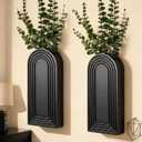 2 Pack Wooden Wall Vase Set, Boho Hanging Planter for Indoor Plants & Flowers, Wood Wall-Mounted Planters for Living Room, Modern Farmhouse Entryway or Bathroom, Rustic Art for Home (Black)