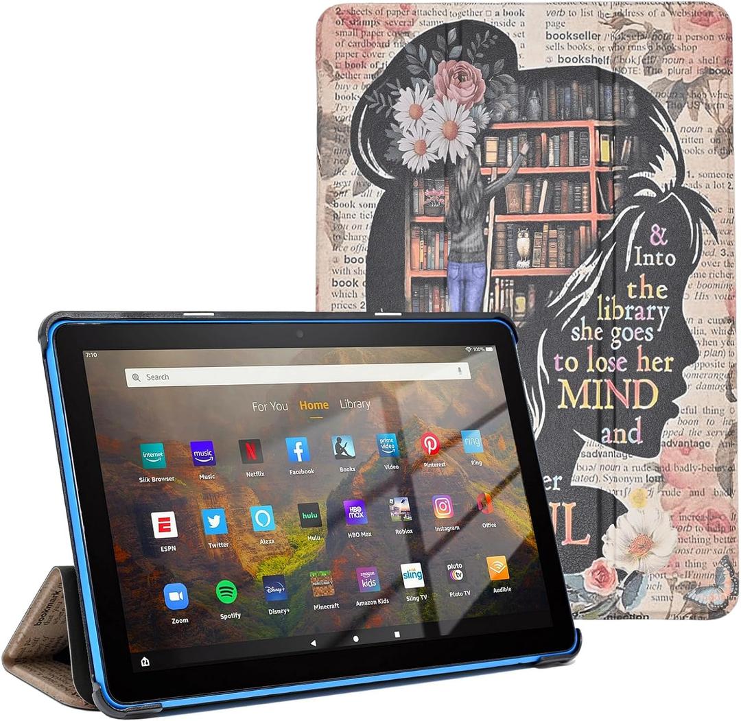 Case for Amazon Fire HD 8 & 8 Plus Tablet 12th/10th Generation 2024/2022/2020, Book Lovers Gifts Lightweight PU Leather Protective Cover with Auto Wake/Sleep, Girl Love Books