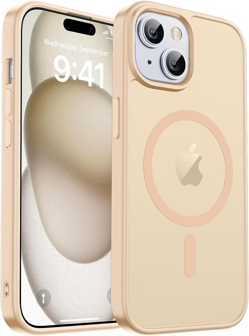 Magnetic for iPhone 15 Case & iPhone 14 Case, [Compatible with MagSafe] [Military Grade Drop Protection] Translucent Matte Shockproof Anti-Scratch Phone Cover, Sand Pink