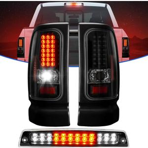 LED Tail Light + 3rd Brake Light Kit for Dodge Ram 1500 1994-2001, for Dodge Ram 2500 3500 1994-2002, Rear Brake Cargo Lamp Taillight Assembly, Black Housing Clear Lens