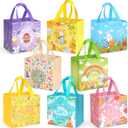 Aviski 8PCS Happy Easter Egg Hunt Bunny Carrot Chick Egg Treat Non-Woven Bags with Handles for Gifts Wrapping, Egg Hunt Game, Party Supplies, 7.9×7.9×5.9inch