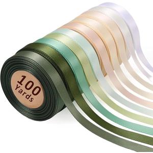 LaRibbons 3/8 Inch 100 Yard Satin Ribbon Pack,10 Yd/Roll 10 Rolls Sage Green Double Faced Satin Craft Ribbon for Gift,Wedding Party Decoration