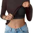 ANRABESS Women Long Sleeve Shirts Built-in Bra Crewneck Rib Knit Slim Fit Basic Tee Tops 2025 Fall Casual T-Shirt Base Layer, Size XL