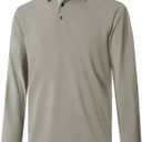 Mens Golf Shirt Short and Long Sleeve Moisture Wicking Dry Fit Performance Solid Casual Pique Golf Polo Shirts for Men (Medium, Dark Khaki-long)