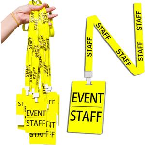 25 PVC Event Staff Lanyards,Staff Pass,PVC Cards Yellow Lanyard and writable Staff Cards with Club Event,Party Event,Organizer Conference,Concert,Office Supplies(Yellow)