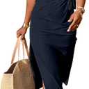 ANRABESS Women's 2026 Summer Maxi Tshirt Dress Short Sleeve Crewneck Tie Waist Casual Slim Fit Slit Spring Long Beach Dresses (Medium, Navy Blue)